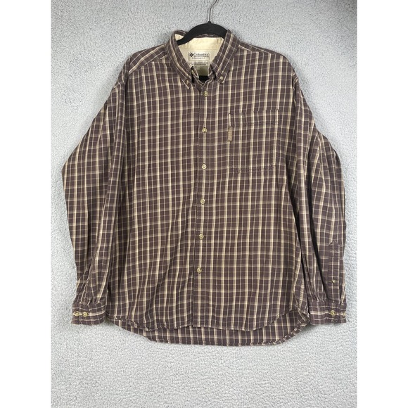 Columbia Men's Brown Plaid Button Up Long Sleeve Shirt Size L - Picture 1 of 9